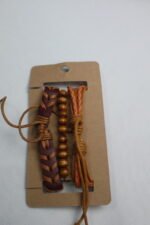Boho Leather & Wooden Beads Bracelet Set — 3PCS - Image 5