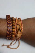 Boho Leather & Wooden Beads Bracelet Set — 3PCS