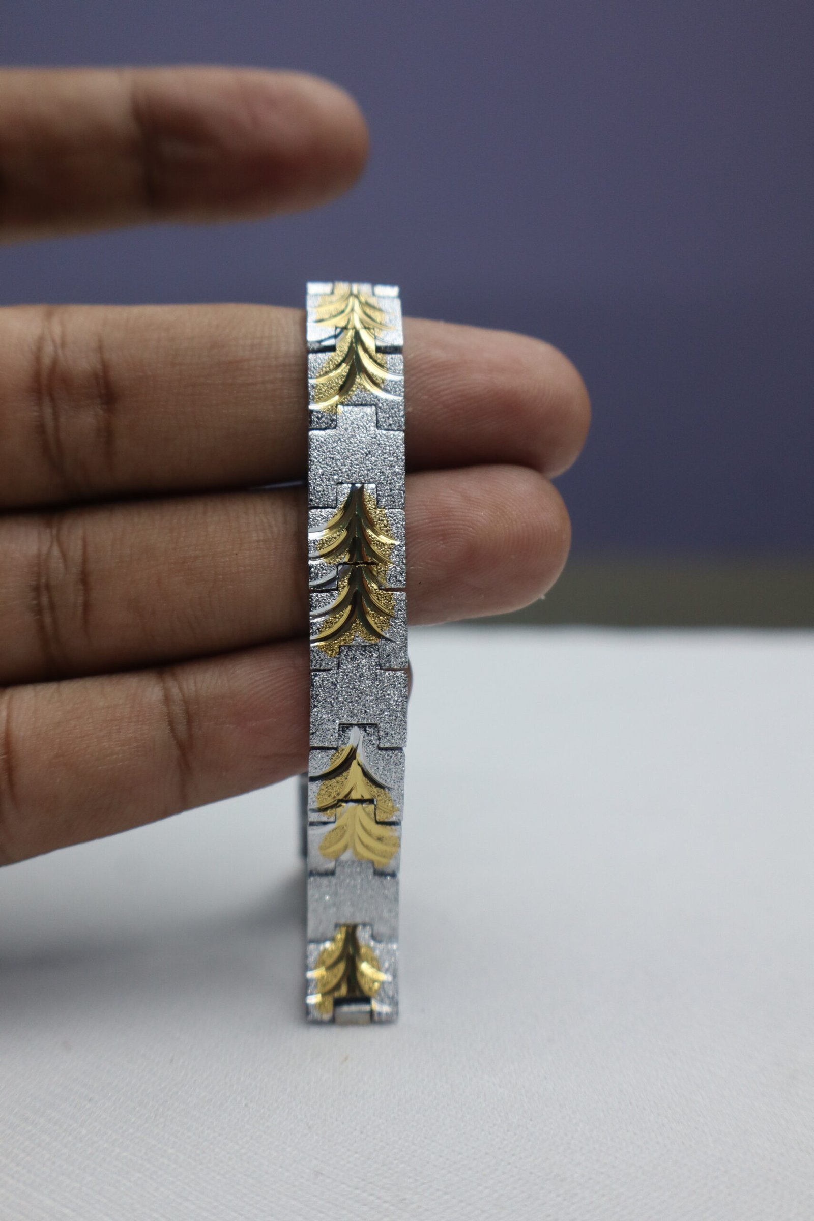 IMG_2831 Silver–Gold Leaf Pattern Chain Bracelet - Image 1